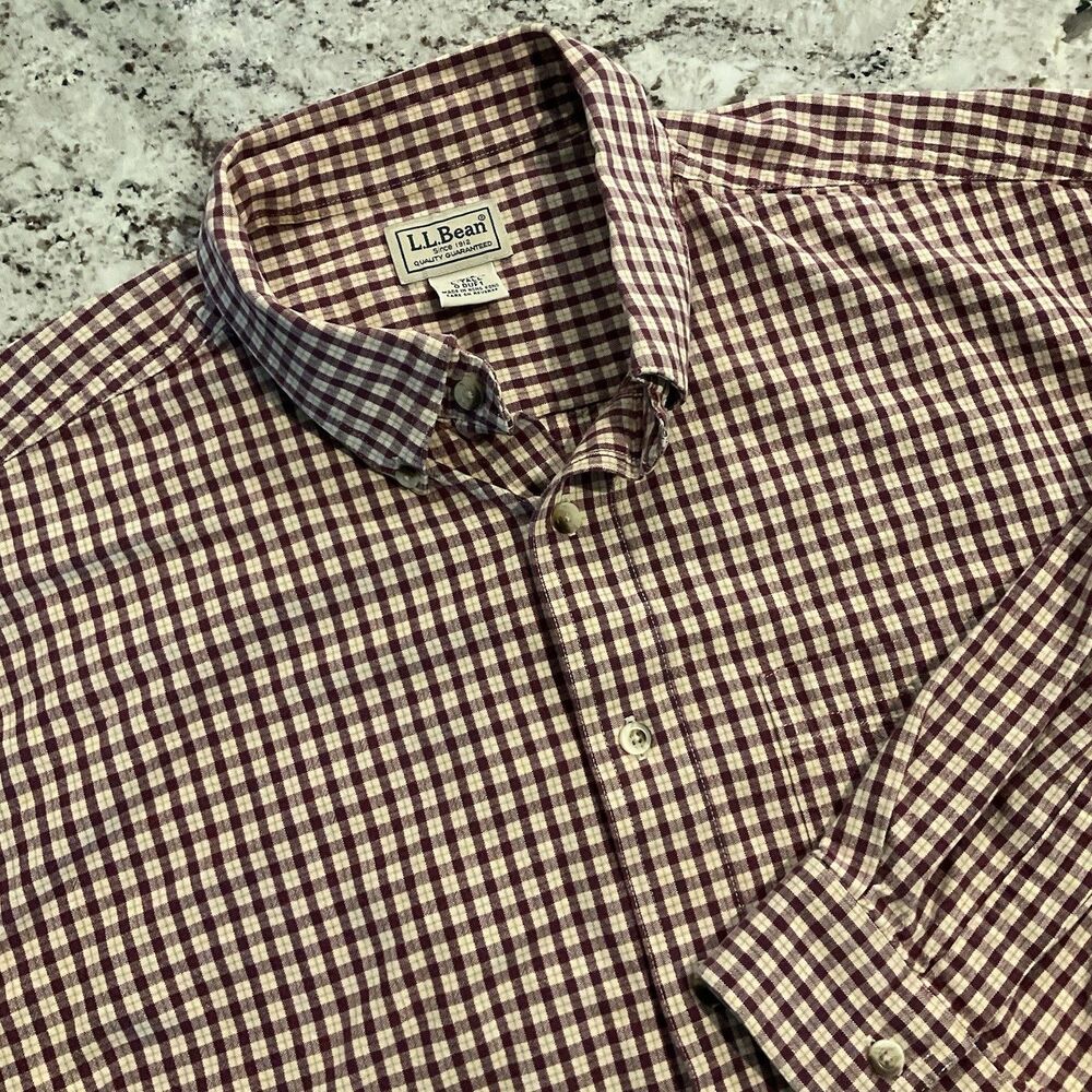 Vintage LL Bean Shirt Mens LT Red Check Long Sleeve Button Down Cotton Tall